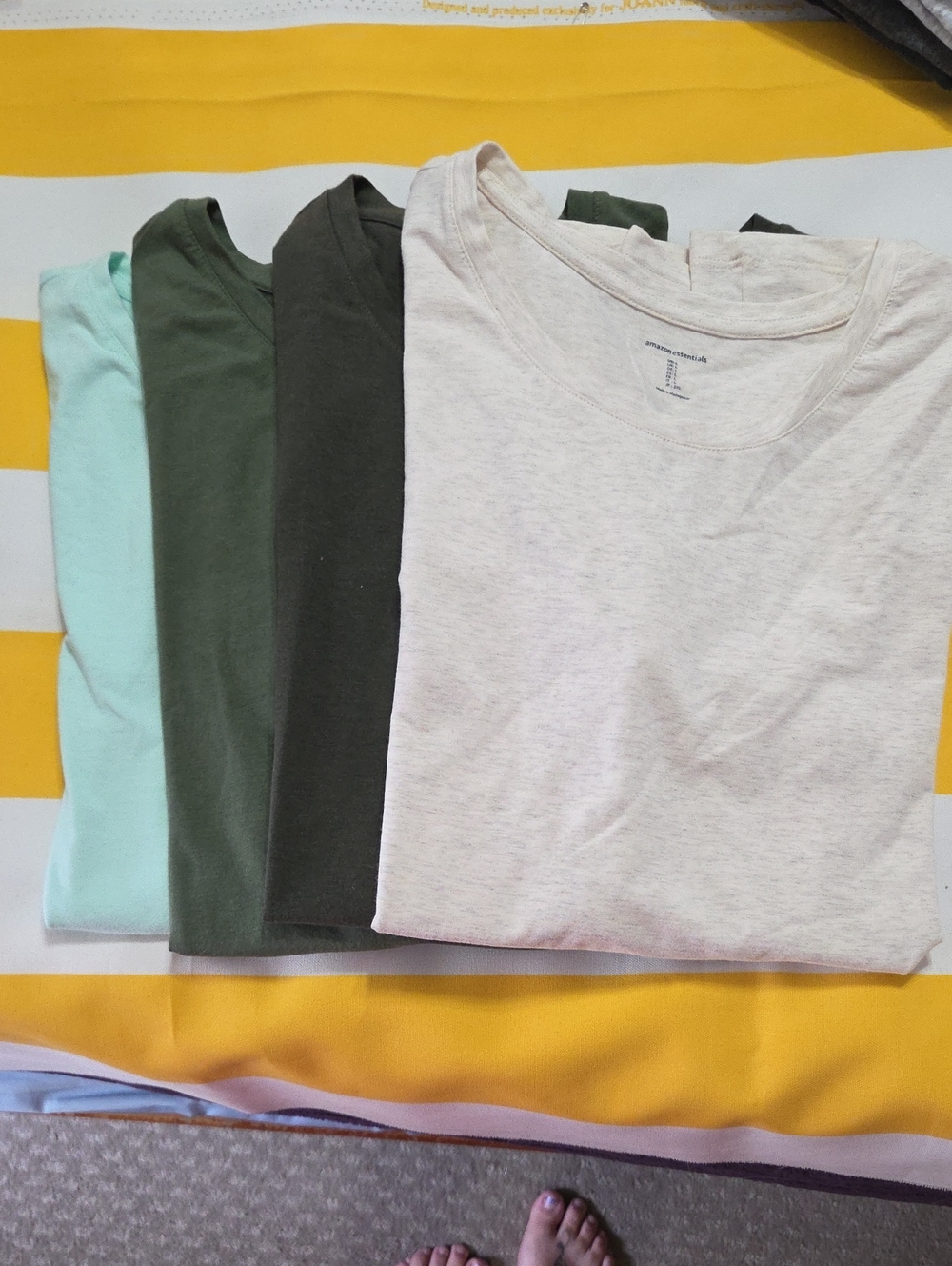 Women's 4 Pk Cree Nevk Short Sleeve Shirts Dark Green, Green, Mint And Cream